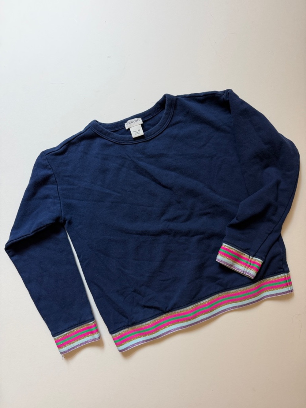 Crewcuts Navy Sweatshirt with Colorful Stripe Trim